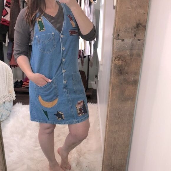 Vintage True Blue size 6 denim patchwork dress - Picture 2 of 7